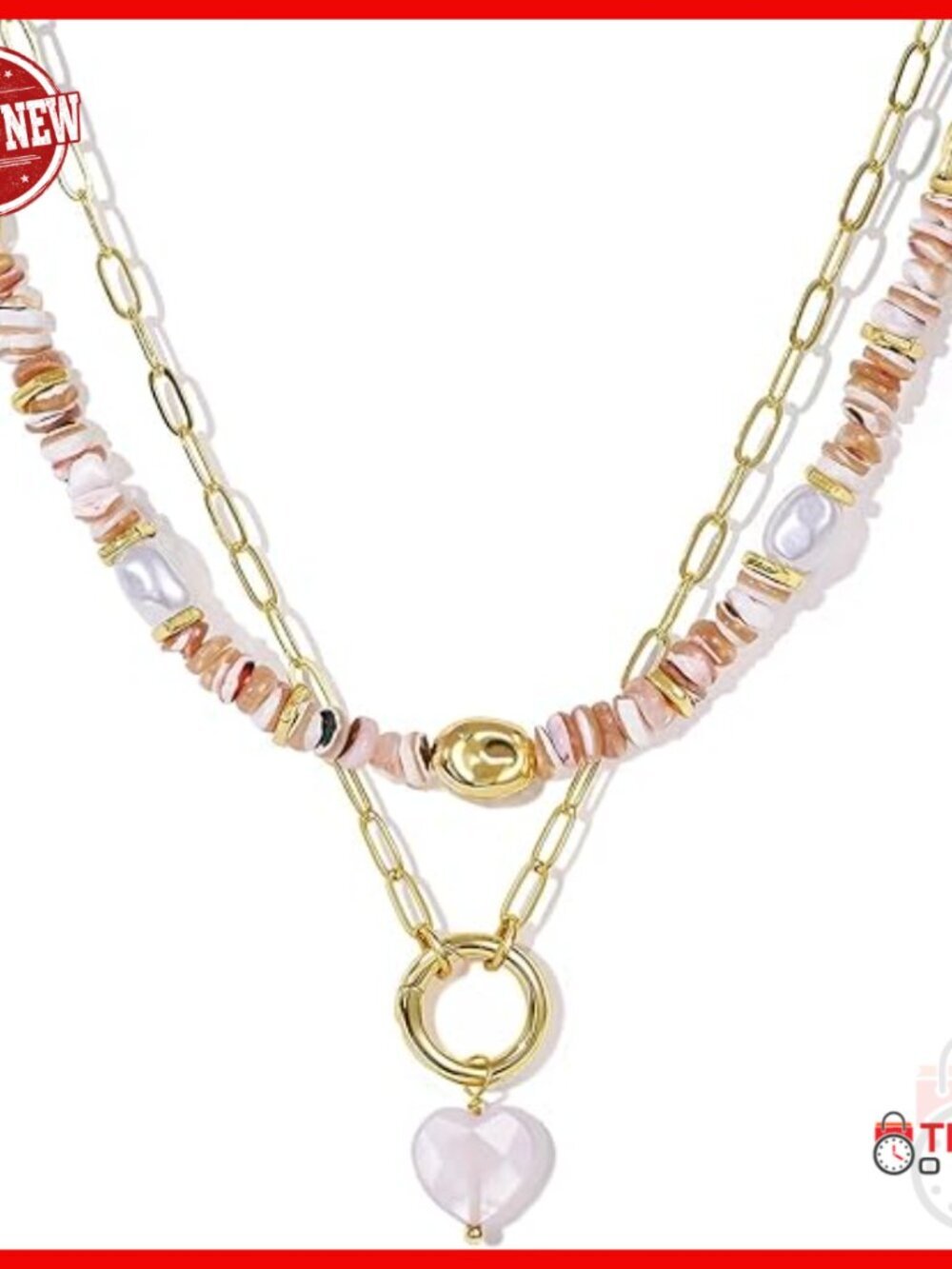 Layered Beaded Choker Necklace with Detachable Pendant, Adjustable Length